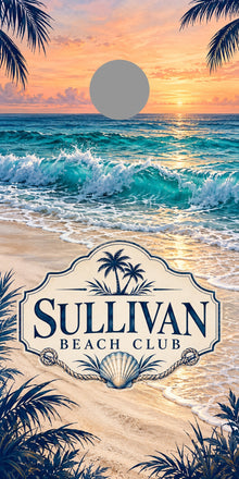 Coastal Escape Personalized Beach Club Cornhole Board Wraps — gray hole-position preview