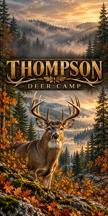 Woodland Legacy Personalized Deer Cornhole Board Wraps — sample name artwork without hole