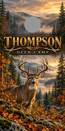 Woodland Legacy Personalized Deer Cornhole Board Wraps — gray hole-position preview