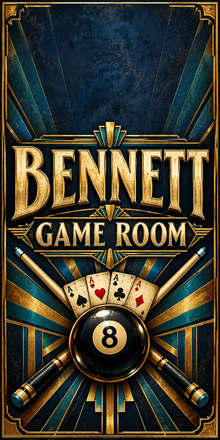 Vintage Game Room Personalized Cornhole Board Wraps — sample name artwork without hole