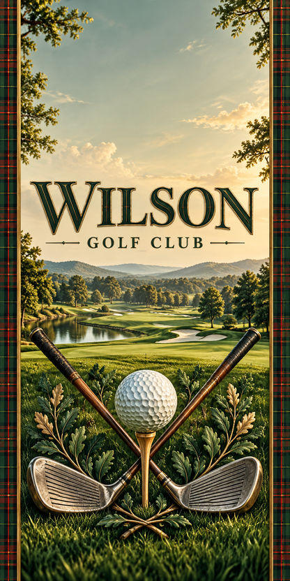 Fairway Club Personalized Golf Cornhole Board Wraps — sample name artwork without hole