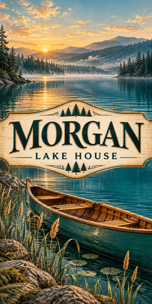 Lakeside Retreat Personalized Lake House Cornhole Board Wraps — sample name artwork without hole
