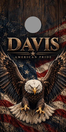 Heritage Eagle Personalized Patriotic Cornhole Board Wraps — gray hole-position preview