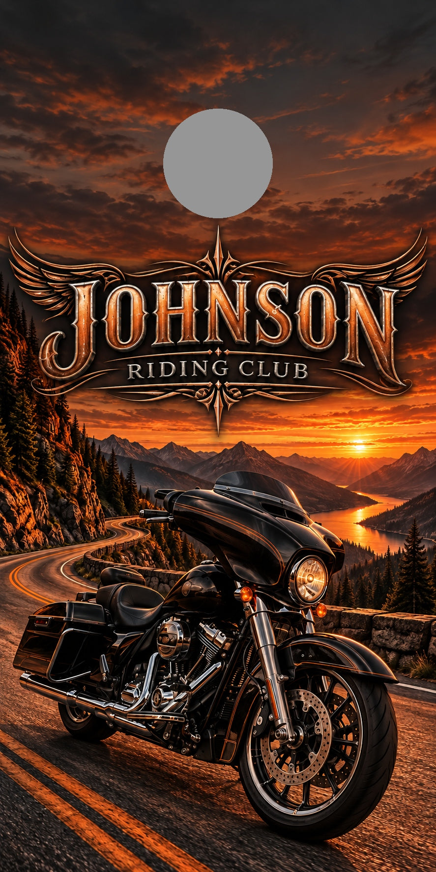 Open Road Personalized Motorcycle Cornhole Board Wraps — gray hole-position preview
