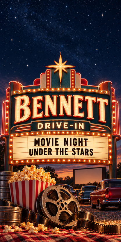 Backyard Drive-In Personalized Movie Night Cornhole Board Wraps — sample personalization artwork