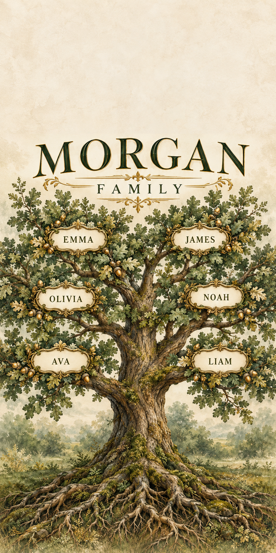 Family Roots Personalized Family Tree Cornhole Board Wraps — sample personalization artwork