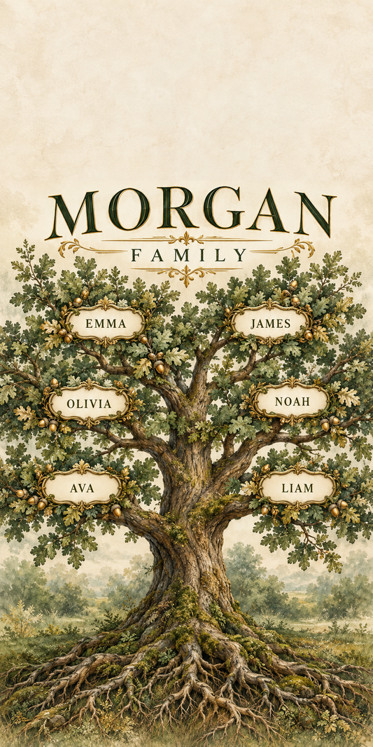 Family Roots Personalized Family Tree Cornhole Board Wraps — sample personalization artwork