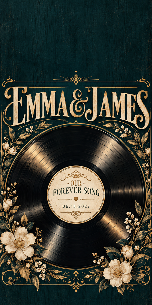 Vinyl Record Romance Personalized Cornhole Board Wraps — sample personalization artwork