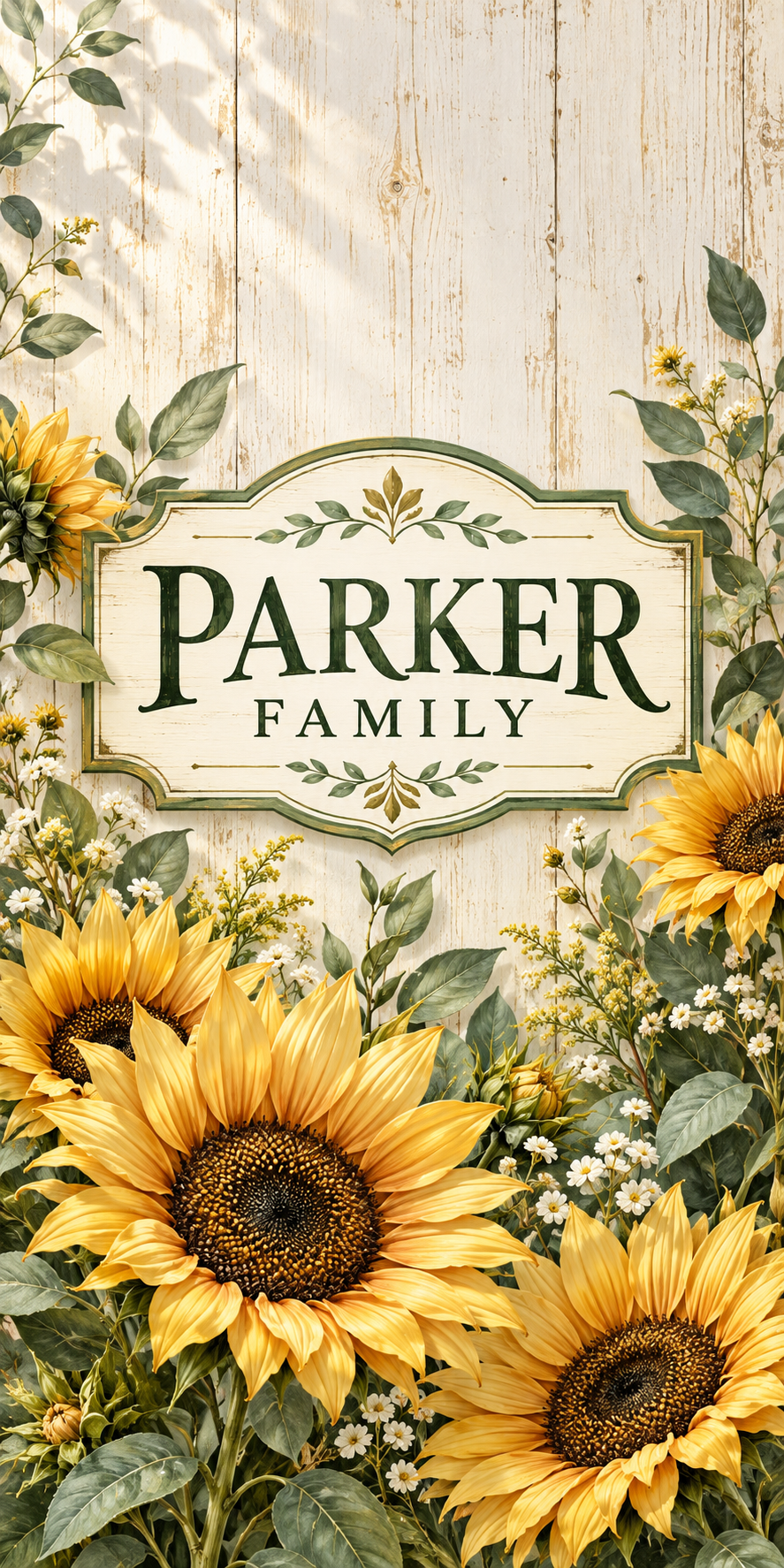 Sunflower Meadow Personalized Family Cornhole Board Wraps — sample name artwork without hole