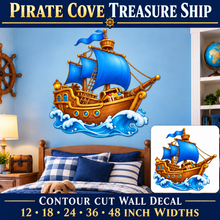 Pirate Cove Treasure Ship – Boys Room Wall Decal summary and bedroom mockup – 12 to 48 inch widths