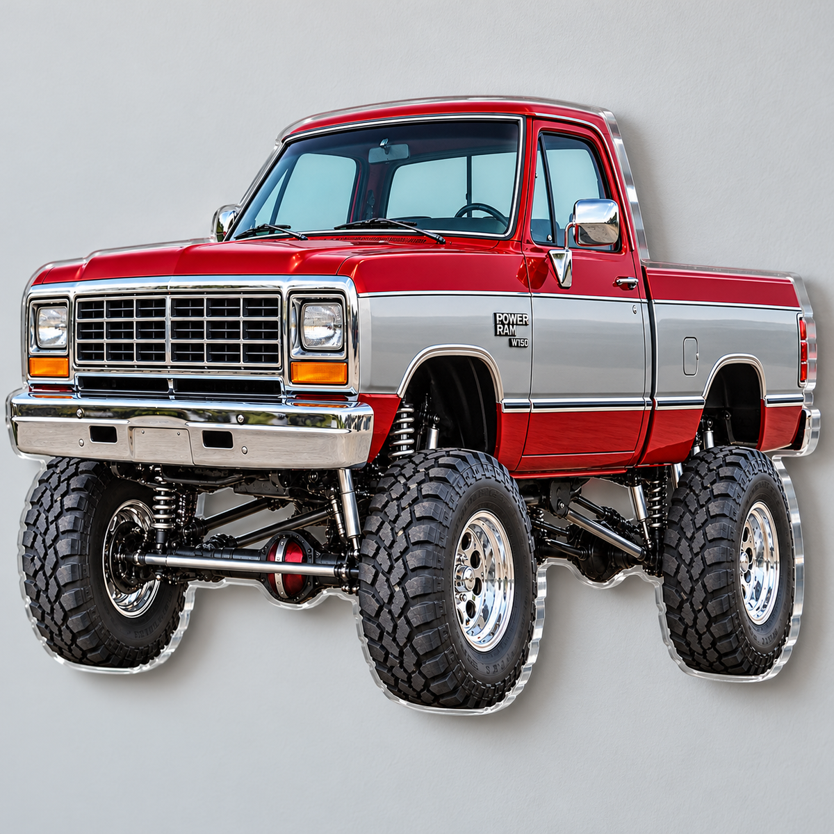1988 Dodge Power Ram Crimson Red & Silver acrylic sign angled close view