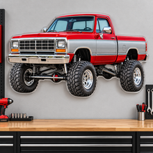 1988 Dodge Power Ram Crimson Red & Silver acrylic sign garage wall mockup