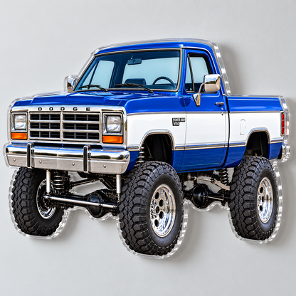 1988 Dodge Power Ram Royal Blue & White acrylic sign angled close view