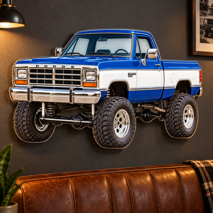 1988 Dodge Power Ram Royal Blue & White acrylic sign lounge wall mockup