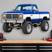 1988 Dodge Power Ram Royal Blue & White acrylic sign garage wall mockup