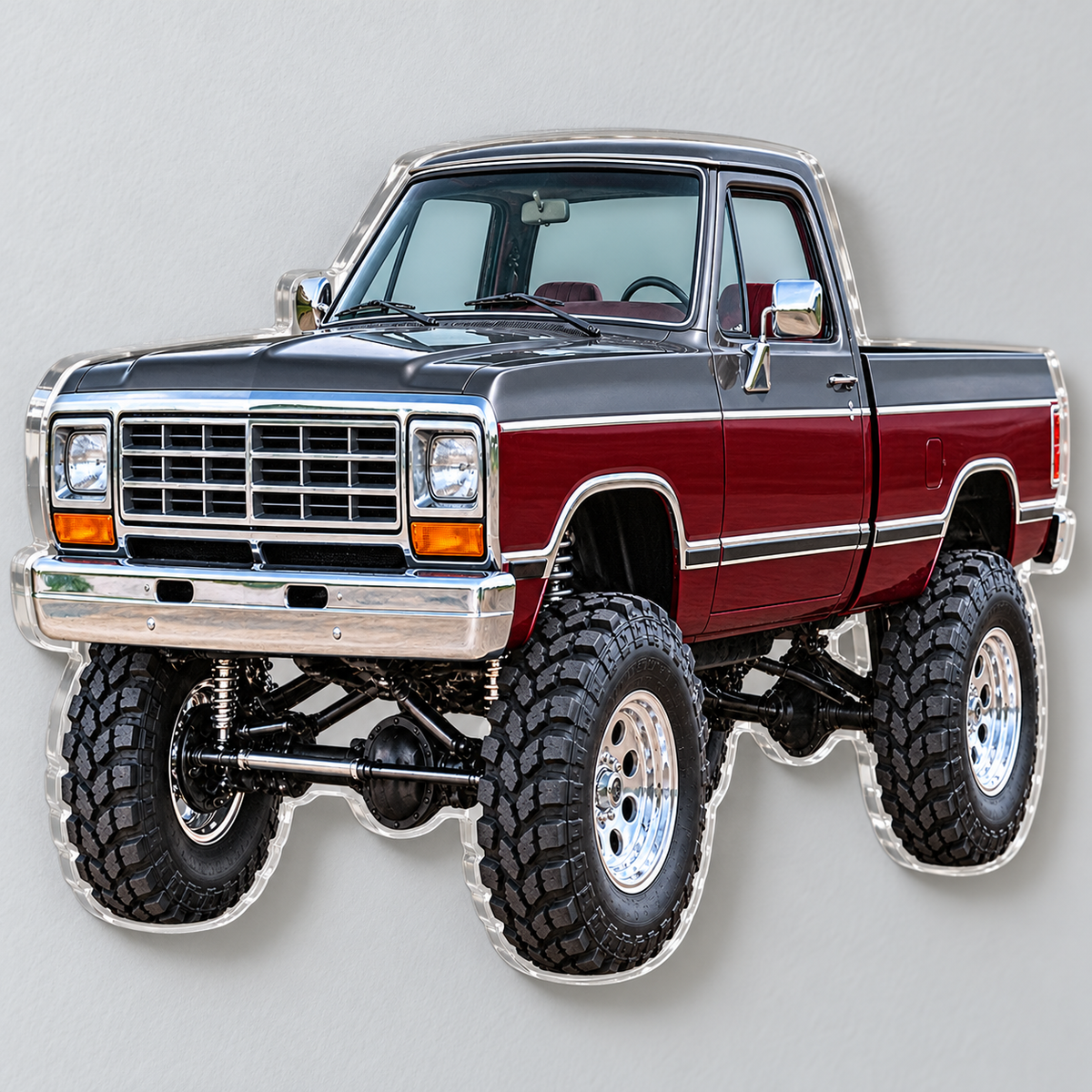 1988 Dodge Power Ram Charcoal & Burgundy acrylic sign angled close view