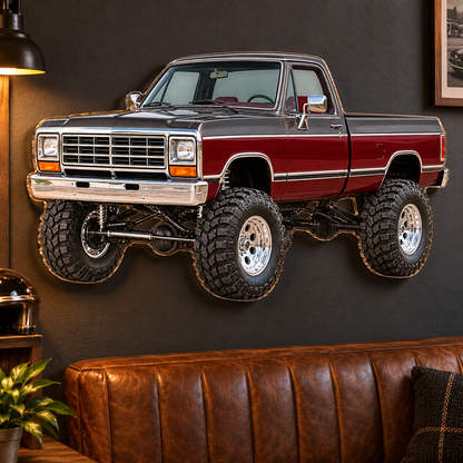 1988 Dodge Power Ram Charcoal & Burgundy acrylic sign lounge wall mockup