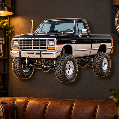 1988 Dodge Power Ram Jet Black & Silver acrylic sign lounge wall mockup