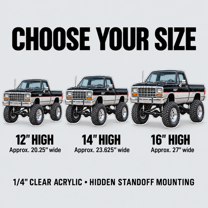 1988 Dodge Power Ram Jet Black & Silver acrylic sign size guide: 12, 14 and 16 inches high