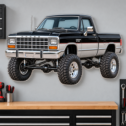 1988 Dodge Power Ram Jet Black & Silver acrylic sign garage wall mockup