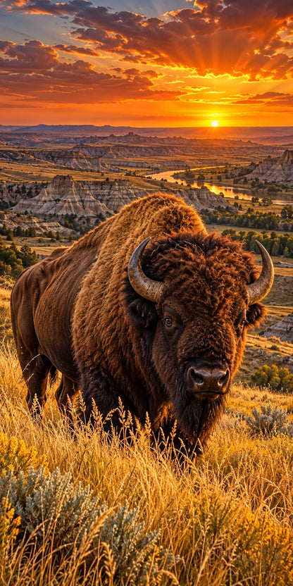 Prairie Bison Sunset cornhole wrap hole-free artwork