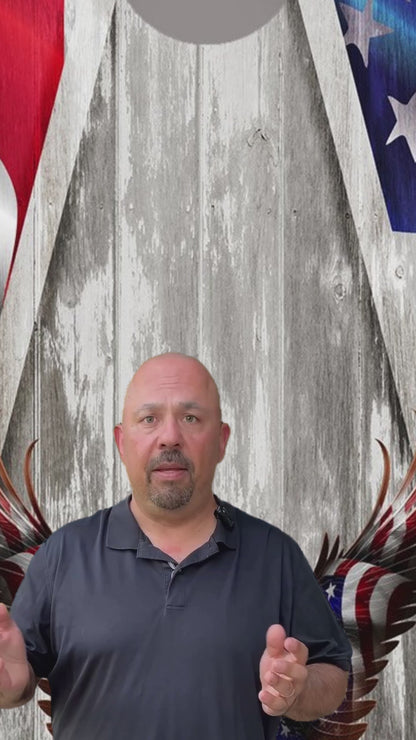 Bald Eagle American Flag Wings on Wood Grain Cornhole Decal Wraps
