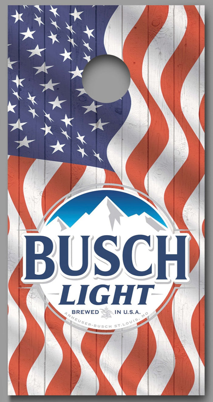 Busch Light Waving American Flag Corn Hole Board Decal Wrap