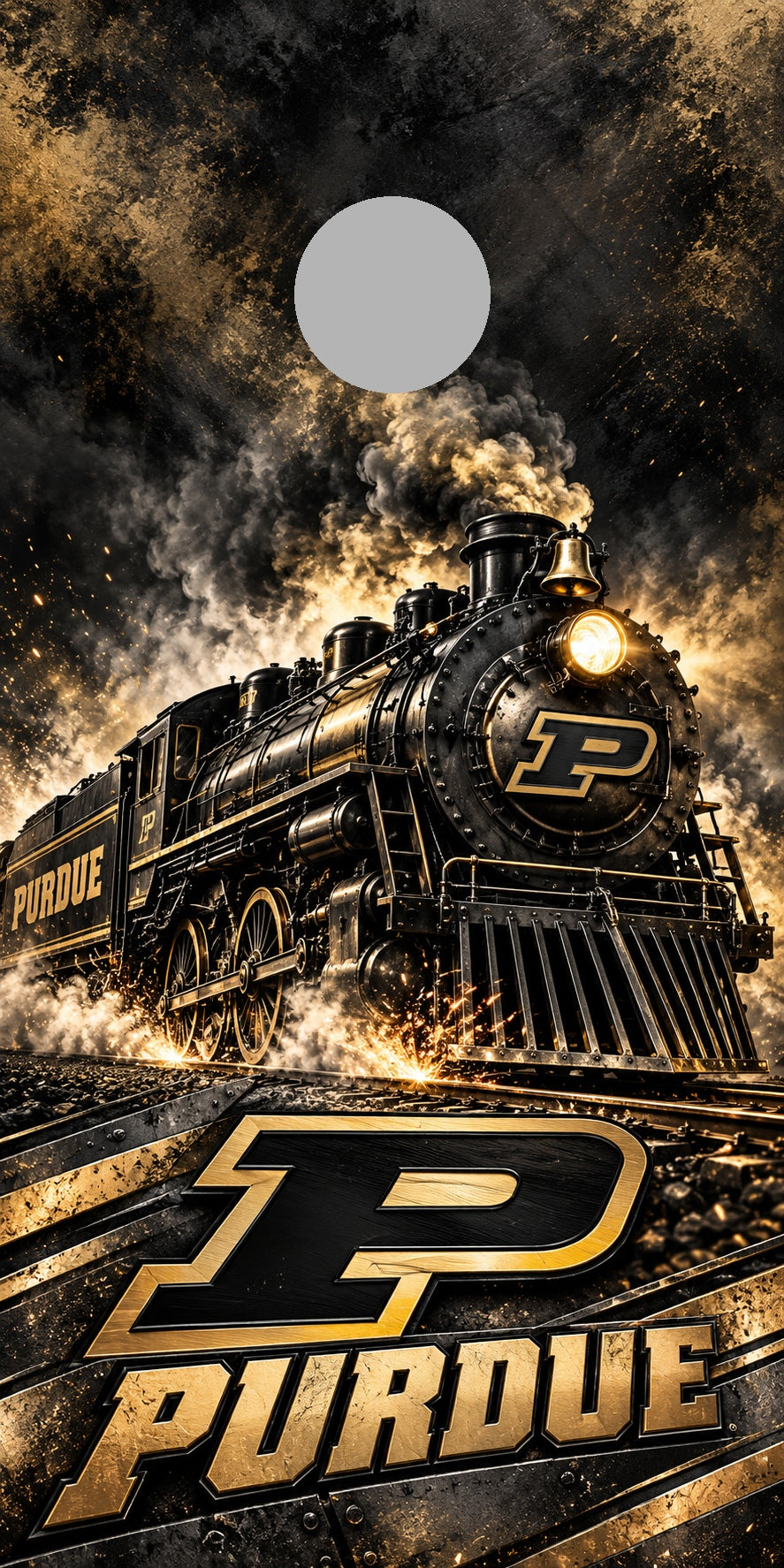 Purdue Boiler Steel cornhole wrap with plain gray hole placement preview
