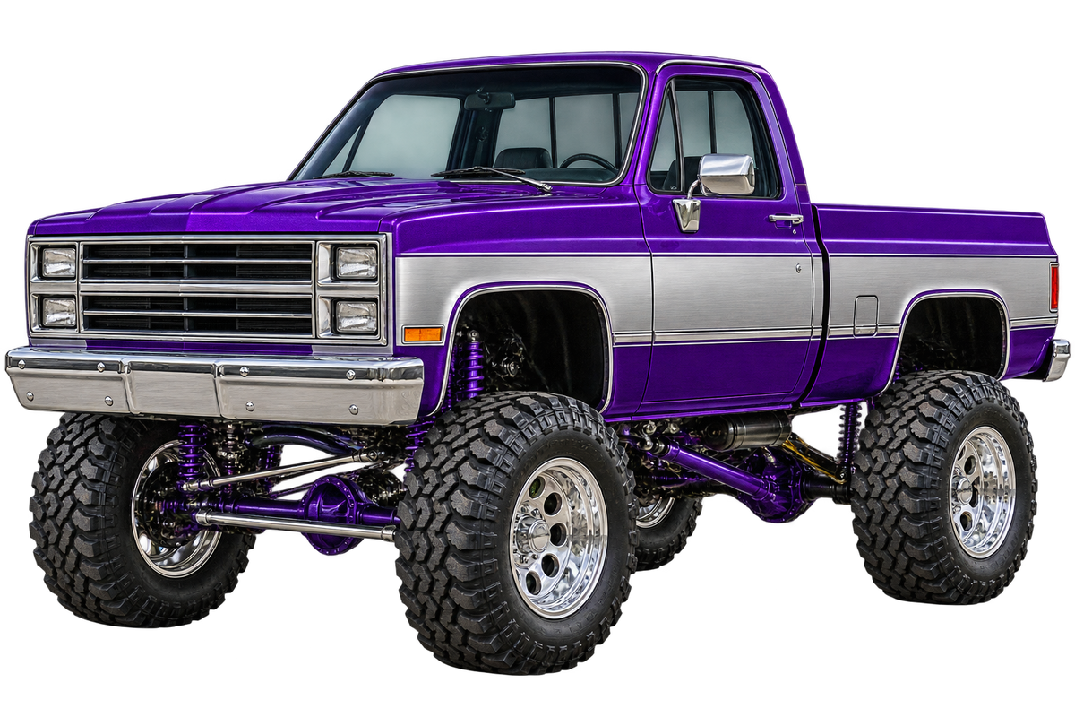 Purple & Silver Classic Lifted Truck Contour Cut Decal – Indoor or Outdoor transparent artwork