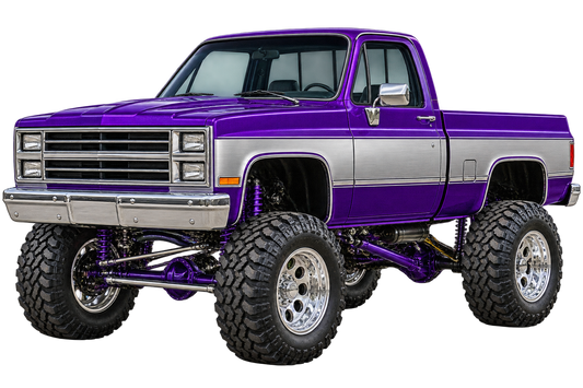 Purple & Silver Classic Lifted Truck Contour Cut Decal – Indoor or Outdoor transparent artwork