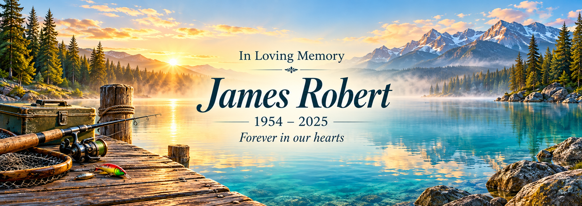 Quiet Waters Fishing Tribute personalized memorial desk mat — sample name and dates