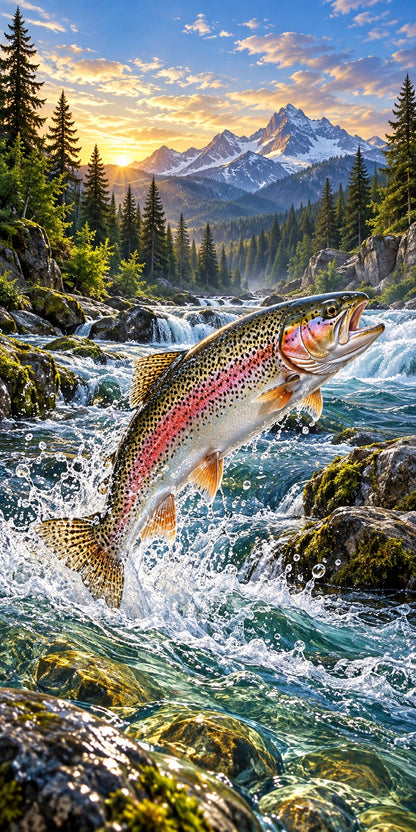 Rainbow Trout River cornhole wrap hole-free artwork