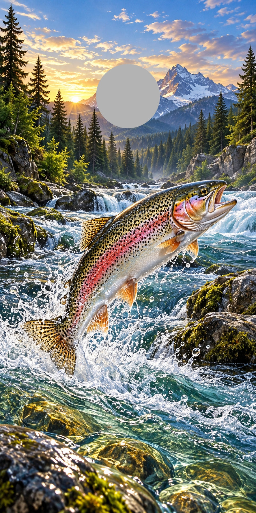 Rainbow Trout River cornhole wrap proof showing hole position