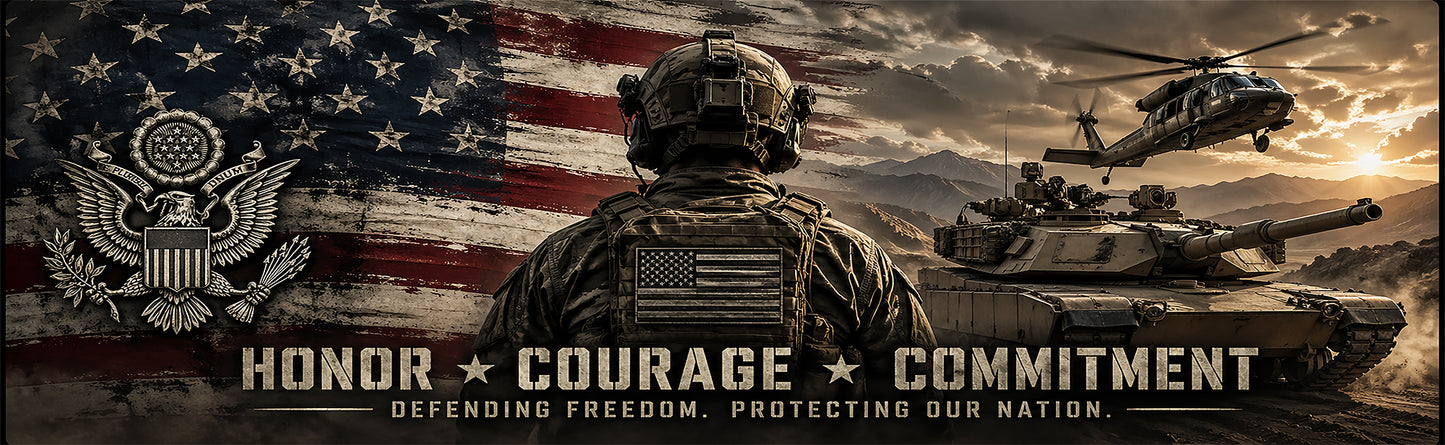 Military Themed Honor Courage Commitment Rear See Through Window Graphic