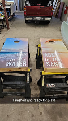 Toes in the Water, Ass in the Sand Combo Corn Hole Decal Wrap