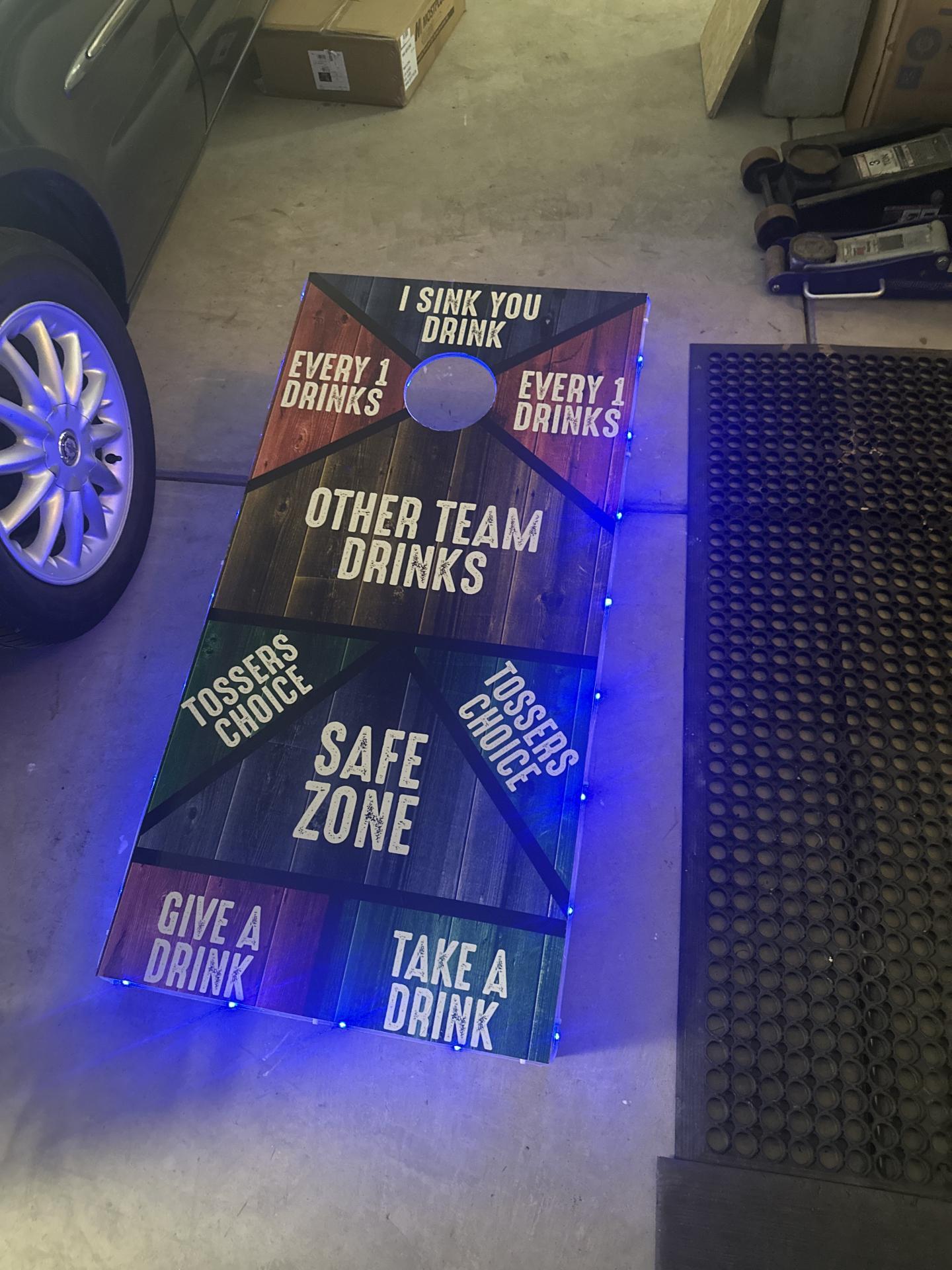 Wood Textured Drinking Game Design Cornhole Board Decal Wraps