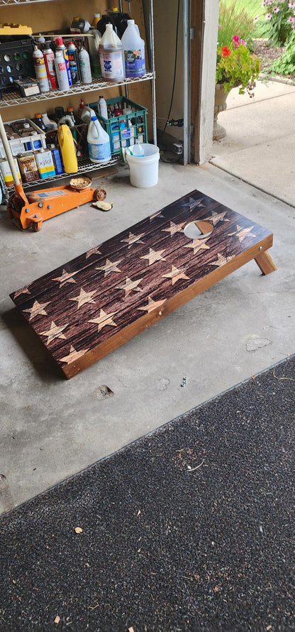 Distressed Stars and Stripes on Wood Combo Cornhole Board Decal Wraps