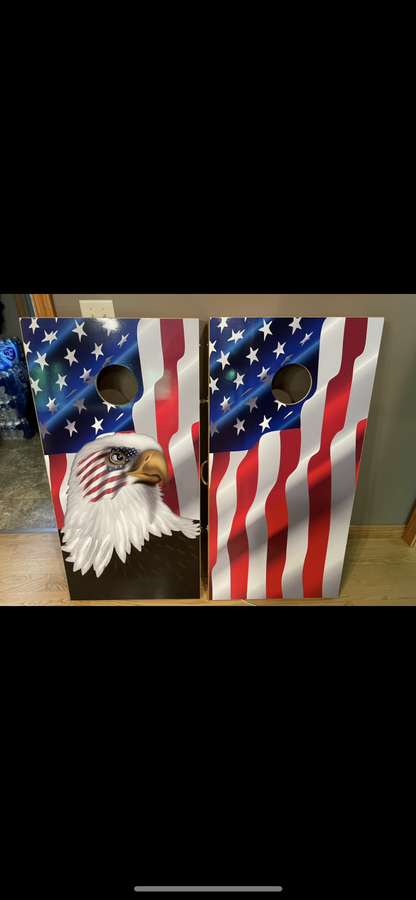 Bald Eagle American Flag Combo B Cornhole Decal Wraps