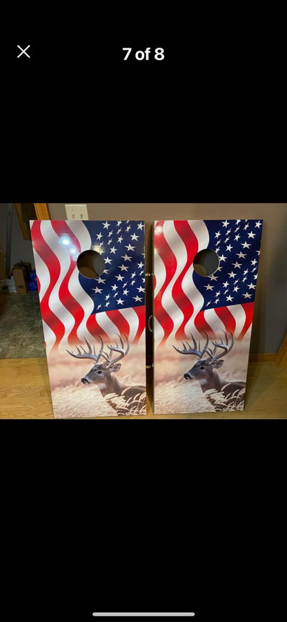 Deer and Flag Design A Cornhole Board Decal Wrap