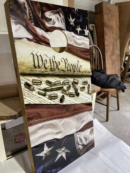 We the People American Flag Corn Hole Board Decal Wrap