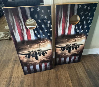 F14 Top Gun Jet American Flag Cornhole Wrap
