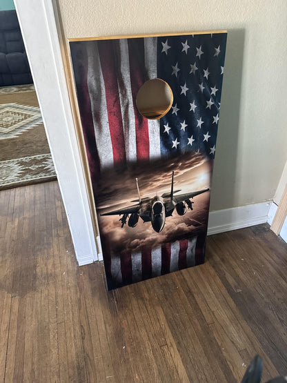 F14 Top Gun Jet American Flag Cornhole Wrap