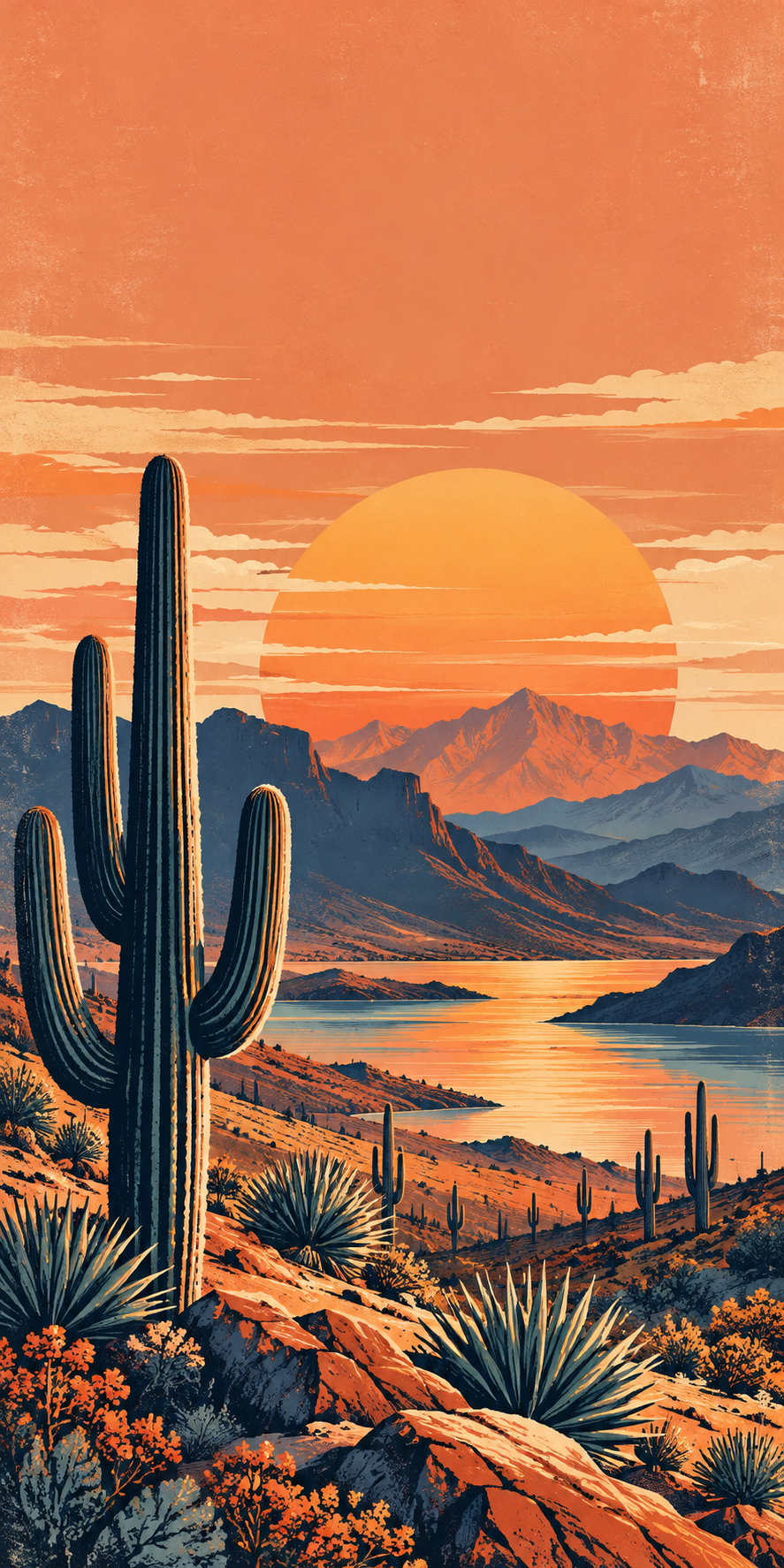 Retro Desert Escape hole-free print artwork