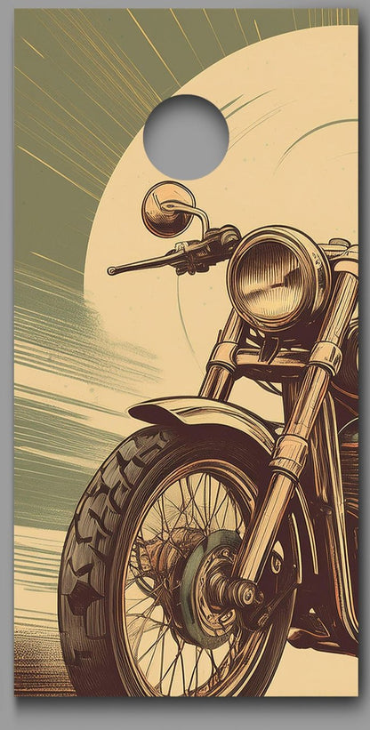 Retro Motorcycle Poster Combo Cornhole Board Decal Wraps