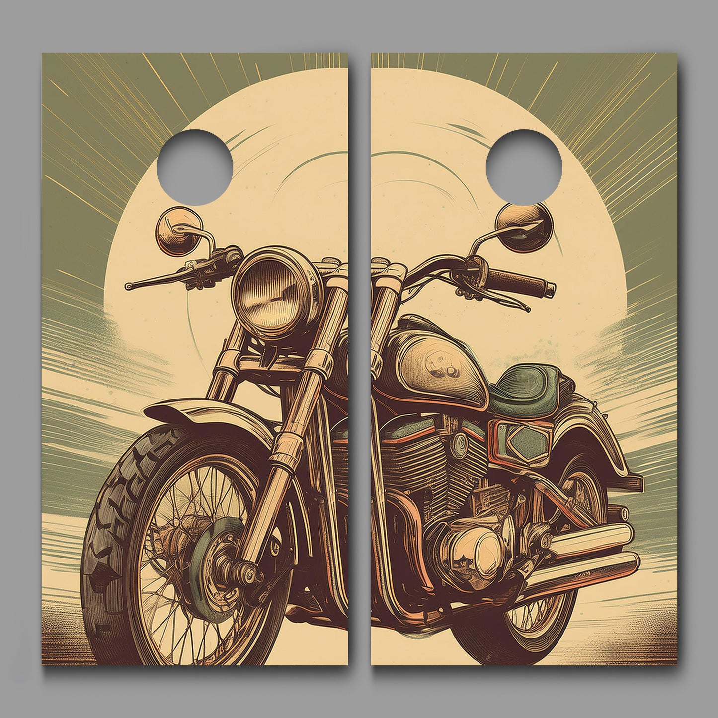 Retro Motorcycle Poster Combo Cornhole Board Decal Wraps