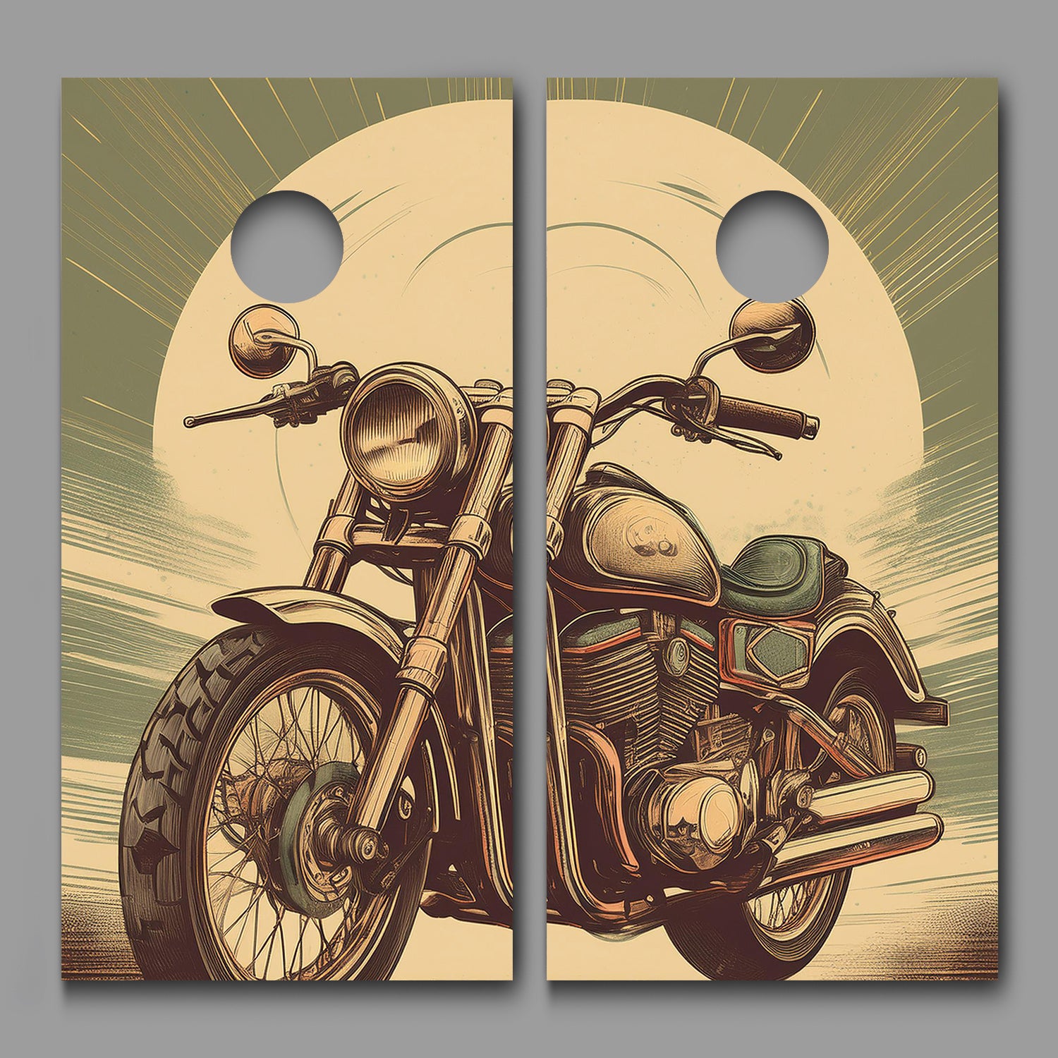 Retro Motorcycle Poster Combo Cornhole Board Decal Wraps