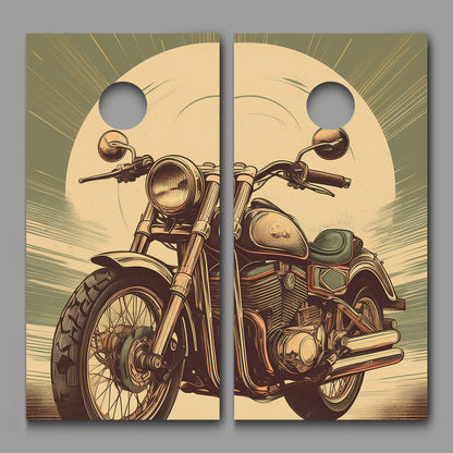 Retro Motorcycle Poster Combo Cornhole Board Decal Wraps
