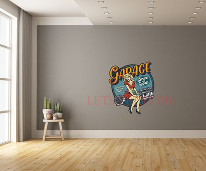 Garage Service and Repair Pinup Girl Wall Art Decal