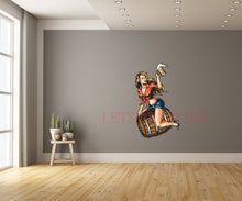 Pinup Girl Riding A Barrel Holding A Beer Wall Art Decal