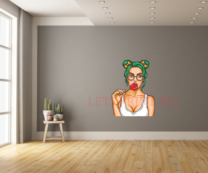 Pinup Young Girl Sucks Lollipop Wall Art Decal